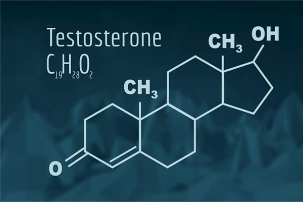 testosterone molecule and man with muscles