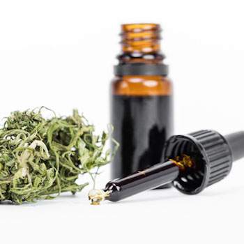 CBD oil and dried cannabis plant
