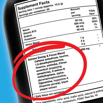 Supplement label displaying proprietary blend